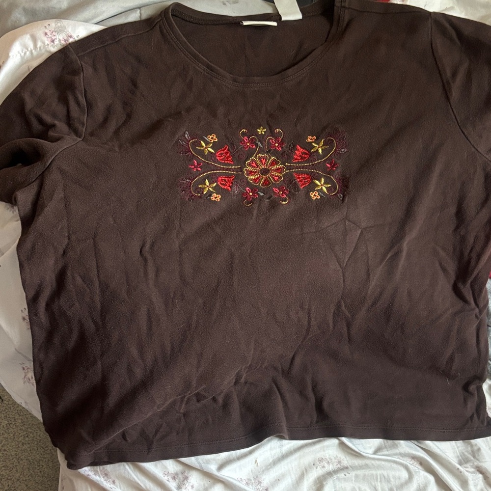 Classic Elements Dark Brown Embroidered Tee